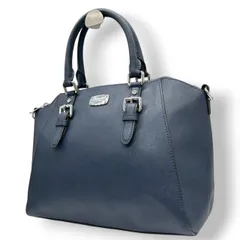 【美品】マイケルコース MICHAEL KORS ハンドバッグ トートバッグ ビジネスバッグ A4収納可 自立可 サフィアーノレザー風PVC ネイビー 紺 シルバー金具 ロゴプレート レディース 通勤 通学 上品 エレガント s79