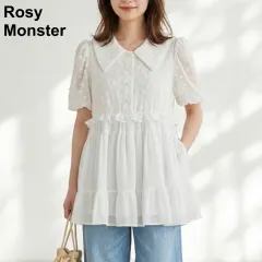 Rosy Monster ロージーモンスター プチフラワーシフォンブラウス ペプラム フリル 白 ホワイト フリーサイズ 日本製 お出かけ デート 女子会 大人可愛い シアー 花柄 村上沙織のサムネイル