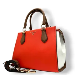 【未使用級】マイケルコース Michael Kors ハンドバッグ ショルダーバッグ 2WAY 斜め掛け PVC レザー バイカラー レッド 赤 ホワイト 白 ブラウン 茶色 ゴールド金具 自立可 レディース 鞄 カバン サッチェル トリコロール s7