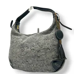 【美品】ハンティングワールド HUNTING WORLD ショルダーバッグ ワンショルダー 肩掛け ウール レザー ツイード グレー ブラック 黒 タッセル チャーム フリンジ 秋冬 カジュアル エレガント レディース 鞄 カバン s13