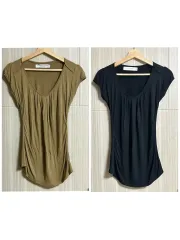 ザラ コレクション Vネック フレンチスリーブ トップス 2枚 まとめ (カーキ/ブラック)