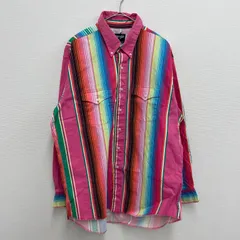 90s USA製 Wrangler シャツ ビッグサイズ マルチカラー ストライプ柄 おしゃれ ピンク ボタンダウン ポケット かわいい【メンズXL】