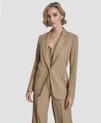 ダナ キャラン ニューヨーク レディース アウター ジャケット・ブルゾン ブレザー DKNY Womens Collared Button Front Blazer Travertine