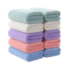 フェイスタオル マイクロファイバー 10枚セット タオル ふわふわ ホテル仕様 35*75cm 柔らか肌触り 吸水 速乾 家庭 サロン エステ スポーツ 業務用 (5色, 35X75cm)