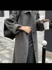 ウール90% チャコール ロングコート