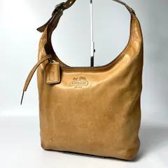 良品 COACH コーチ ショルダーバッグ レザー ベージュ ライトブラウン ホーボー ワンショルダー 馬車ロゴ 12406