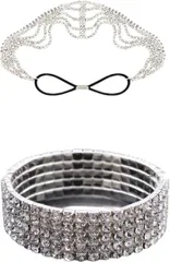 Torata ラインストーン ヘアアクセサリー セット キラキラ ヘアバンド イヤリング パーティー・結婚式・ダンス用 シルバー レディース ブライダル ウェディング 髪飾り (シルバー,  フリーサイズ)