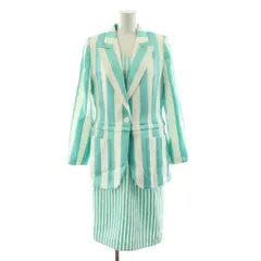 ジュンアシダ jun ashida 2点セット テーラードジャケット ワンピース ミモレ ロング ノースリーブ ストライプ柄 9 水色 白 ホワイト PE7241 /KU ■ECD001