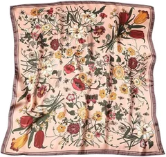 Torata 大判 きれいめ シルク調 スカーフ レディス バンダナ プレゼント 70x70cm 大判バンダナ レディース (ピンクフラワー)