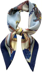 Torata スカーフ シルク調 70cm正方形 プリント 上品カラー レディース 卒業式・プレゼント (ブルー　チェーン)