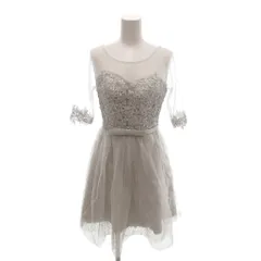 ノーブランド パーティードレス チュール ワンピース レース 編み上げ レースアップ 七分袖 白 ホワイト ライトグレー /YJ ■GY58