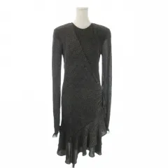 フィロソフィー PHILOSOPHY DI LORENZO SERAFINI ワンピース 40 黒 ブラック クルーネック 長袖 ラメ  レース ドレープ フリル /AO17 ■ECD001