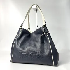 美品 COACH コーチ ホースアンドキャリッジ トートバッグ レザー ネイビー ホワイト 肩掛け ショルダーバッグ 34960
