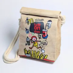 【 McDonald's（マクドナルド ) 】『 I am on diet. 』ロープショルダーバッグ＊紙袋風 / Food Bag 〚アメリカン雑貨 アメトイ〛