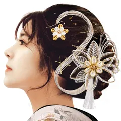 【新品】 [OTAKUMARKET] 髪飾り 成人式 水引き 和装 袴 卒業式 着物 浴衣 髪 飾り コーム ヘアアクセサリー 金箔 ゴールド  白 2カラー (白 ゴールド) 1