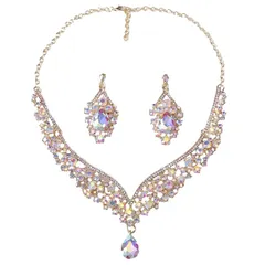 【新品】 [J's select] ベリーダンス 社交ダンス レディース パーティー ネックレス ピアス オーロラストーン (ゴールドオーロラ) 0