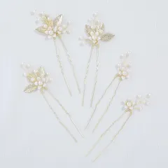 【新品】 Haodeliy 髪飾り ヘッドドレス 木の葉 花モチーフ パールUピン 5点セット 花嫁 ヘアアクセサリー 手作り ウェディング フラワー 結婚式 披露宴 二次会 発表会 卒業式 入学式 パーティー 和装用髪飾り ヘアアクセサリー 和風 ゴール 1