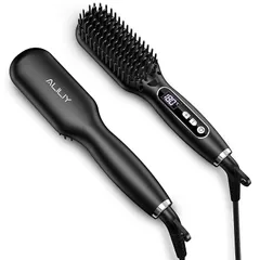 Aliliy ストレートブラシ ヘアアイロン ヒートブラシロン 【3000万マイナスイオン/120～200℃ 9段階温度調整 /潤いとつやのある髪 ヘアケア ブラシアイロン 60分自動オフ LED】 ヘアアイロン 軽量 コンパクト 持ち運び便利 電熱ヘアブラシ