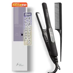 SALONMOON ヘアアイロン ストレート 15mm 2WAY 高速起動 ダブルマイナスイオン 80?230℃ デジタル表示 海外対応 ミラーチタニウムプレート ストレートアイロン 人気 (ブラック) サロンムーン AM15BK コーム セット