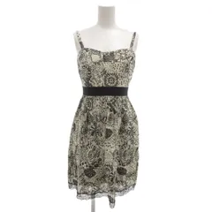 セオリー Theory 美品 キャミワンピース ひざ丈 ティアード 0 白 ホワイト 黒 ブラック 総柄 プリント レース /KR ■YHS10