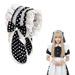 【特価商品】クリップ式 ドット柄 レース カチューシャ リボン うさ耳 メイド コスプレ ハット 地雷系 ヘッドドレス 量産型 ゴスロリ ロリータ ヘアアクセサリー