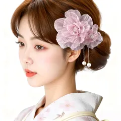 【特価】シンプル 花 振袖 入学式 入園式 袴 花嫁 前撮り 結婚式 着物 卒業式 成人式 花火大会 ヘアアクセサリー 七五三 和装小物 浴衣 (C) 揺れるパールビーズ クリップ 髪飾り