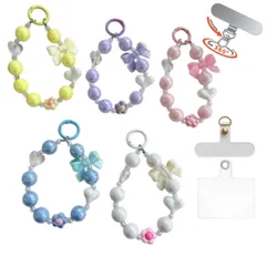 [oioiso] スマホ ハンドストラップ パール 星 リボン 飾り かわいい おしゃれ ビーズ 手首 腕リング パール アイフォン落下防止 ストラップホルダー 韓国 レディース 女性 携帯チャーム 大人可愛い スマホアクセサリー 手ぶら 紐 シルバー パープ