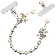 [oioiso] スマホ ハンドストラップ パール リボン 飾り かわいい おしゃれ シンプル ビーズ 手首 腕リング パール アイフォン落下防止 ストラップホルダー 韓国 レディース 女性 携帯チャーム 大人可愛い スマホアクセサリー 手ぶら 紐 シルバー