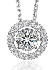 [MomentWish] ダンシングストーン ネックレス レディース 0.5カラット モアサナイト ネックレス 揺れる ペンダント シルバー925チェーン ギフトボックス付き 女性人気プレゼント(ラウンド)