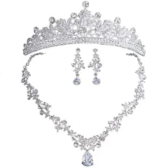 misaki ウエディング ティアラ ネックレス イヤリング 3点セット キラキラ ジルコニア クリスタル フラワー ブライダル アクセサリー 花嫁 誕生日 クリスマス プレゼント