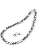 PLUSTER 貝パール ネックレス ピアス セット (冠婚葬祭用 フォーマル) 黒真珠 グレー パール 結婚式 卒業式 入学式 (ギフトボックスセット) / レディース メンズ 誕生日 ギフト プレゼント