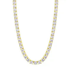 KRKC&CO テニスチェーン テニスネックレス 幅4mm CZダイヤ 14Kゴールドメッキ メンズ レディース チェーンネックレス ジルコニア ヒップホップ ジュエリー ブリンブリン B系 ストリート系 アクセサリー (51, 4mm-イエローゴールド)