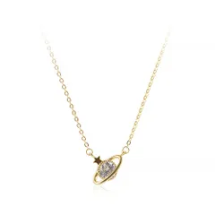 Deelfel ネックレス ゴールド 18金 レディース 惑星ペンダント ステンレス 金属アレルギー対応 星 スターネックレス シンプル ジルコニア キラキラ CZ ダイヤモンド 女性 プレゼント