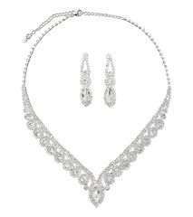 [AN SHU] アンシュー ラインストーン ネックレス イヤリングセット ピアスセット 結婚式 ウエディング ドレス コンテスト パーティー (イヤリングセットシルバー)