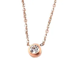 [Galant] CZダイヤ 一粒ネックレス つけっぱなし サージカルステンレス 18金トリプルメッキ 1粒 ジルコニア シンプル 四爪 小豆チェーン 極細 ピンクゴールド ゴールド シルバー (ピンク 1粒 シンプル)