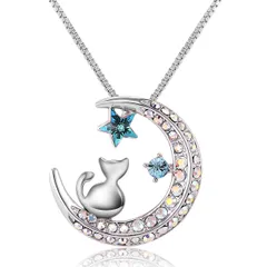 [Richapex] シルバー 925 ネックレス レディース クリスタル ジルコニア 金属アレルギー対応 ペンダント 人気 女性 ハート 猫 星 三日月 誕生石 ブルー 鎖骨チェーン 魔眼 お守り アクセサリー 人気 華やか 音符