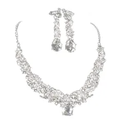 ノーブランド品 レディース 結婚式ジュエリーセット シルバー パール ラインストーン ネックレス イヤリング ピアス 2点 セット クラシック スタイル