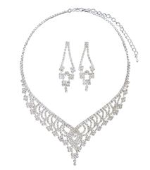 [AN SHU] アンシュー ラインストーン ネックレス イヤリングセット ピアスセット 結婚式 ウエディング パーティー (イヤリングセットシルバー)