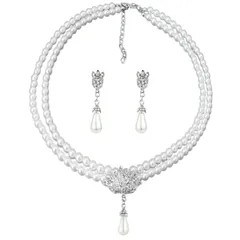 [Liroyal] ネックレス ピアス (2点セット) パールネックレス イヤリング パール クリスタル 結婚式アクセサリー ブライダル 高級 真珠 人気 キラキラ レディース 花嫁 ウェディング パーティー 誕生日 贈り物