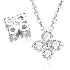 [ICEVIA] モアサナイト クローバー ネックレス シルバー レディース ダイヤ 3mm 8.6mm Dカラー VVS1 シルバー925 人工ダイヤモンド アクセサリー 人気記念日 プレゼント ギフト 女性 普段使い パーティー 上品 四つ葉