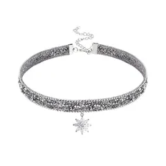 [Deelfel] チョーカーネックレス レディース 八芒星ペンダント クリスタル ブラック キラキラ 森系 ヴィンテージスタイル パーティー フォーマル