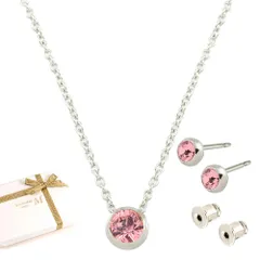 [ジュエリーショップエム] 日本製 誕生石 ネックレス ピアス セット 落ちない ピアスキャッチ 金属アレルギー対応 10月 ライトローズ シルバー