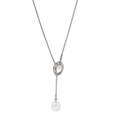 [ハルジオ] ロングネックレス レディース 人気 ネックレス ロング 長め ラリエット マンテル Y字 パール ゴールド シルバー チェーン 細め アクセサリー ジュエリー ペンダント 細い オケージョン おしゃれ かわいい プレゼント 結婚式 (シルバー)