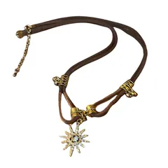 [mo moon] レザーネックレス アジアン ヴィンテージ 太陽モチーフ ボヘミアンスタイル