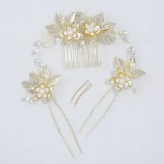 【新品】 Haodeliy 髪飾り ヘアアクセサリー コーム Uピン 3点セット 木の葉 花モチーフ 花嫁 かんざし ヘッドドレス 手作り ウェディング フラワー 結婚式 披露宴 二次会 発表会 卒業式 入学式 パーティー 和装用髪飾り ヘアアクセサリー  0