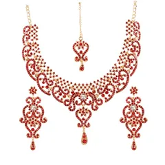 【新品】 Touchstone インディアンジュエリーセット 女性用 ボリウッド ゴールドジュエリー ウェディング衣装 ネックレスセット イヤリング ブライダル maang tikkaファンシーコスチューム ガールズ ビッグデジアクセサリー ラインストーン 1