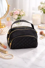 キルティングショルダーバッグ マザーバッグ トートバッグ 超軽量 コンパクト 小さめ 小さい 小型 設計 4ポケット  ブラック BLACK 黒 2WAY ショルダーバッグ レディース