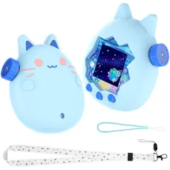 GeeRic Tamagotchi Paradise 対応ケース たまごっちパラダイス 対応 保護カバー シリコーン 柔らかい 軽量 薄型 耐衝撃 傷防止 全面保護ケース 紛失防止ストラップ付き ブルーkoe