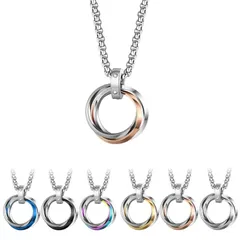 【新品】 [LinnWell] ネックレス メンズ レディース ファッション人気アクセサリー 三連リング ペンダント ステンレスネックレス 誕生日 記念日プレゼント (ローズゴールド)