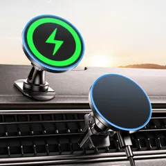 車 充電 マグセーフ充電器 15w 急速&超強磁力 【360°自由調整・エアベントクリップ・粘着式ダッシュマウント】 車載ワイヤレス充電器 車載ホルダー 自動位置調節 エアコン吹き出し口両用 車 スマホスタンド magsafe 片手操作 取付簡単 Phone1